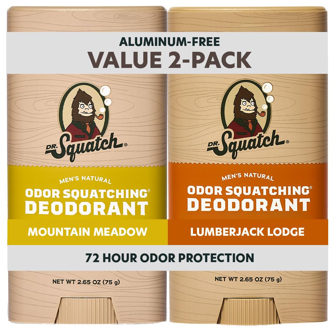 Dr. Squatch Natural Deodorant in a value 2-pack featuring Mountain Meadow and Lumberjack Lodge. Verified by CuratCart for quality assurance.