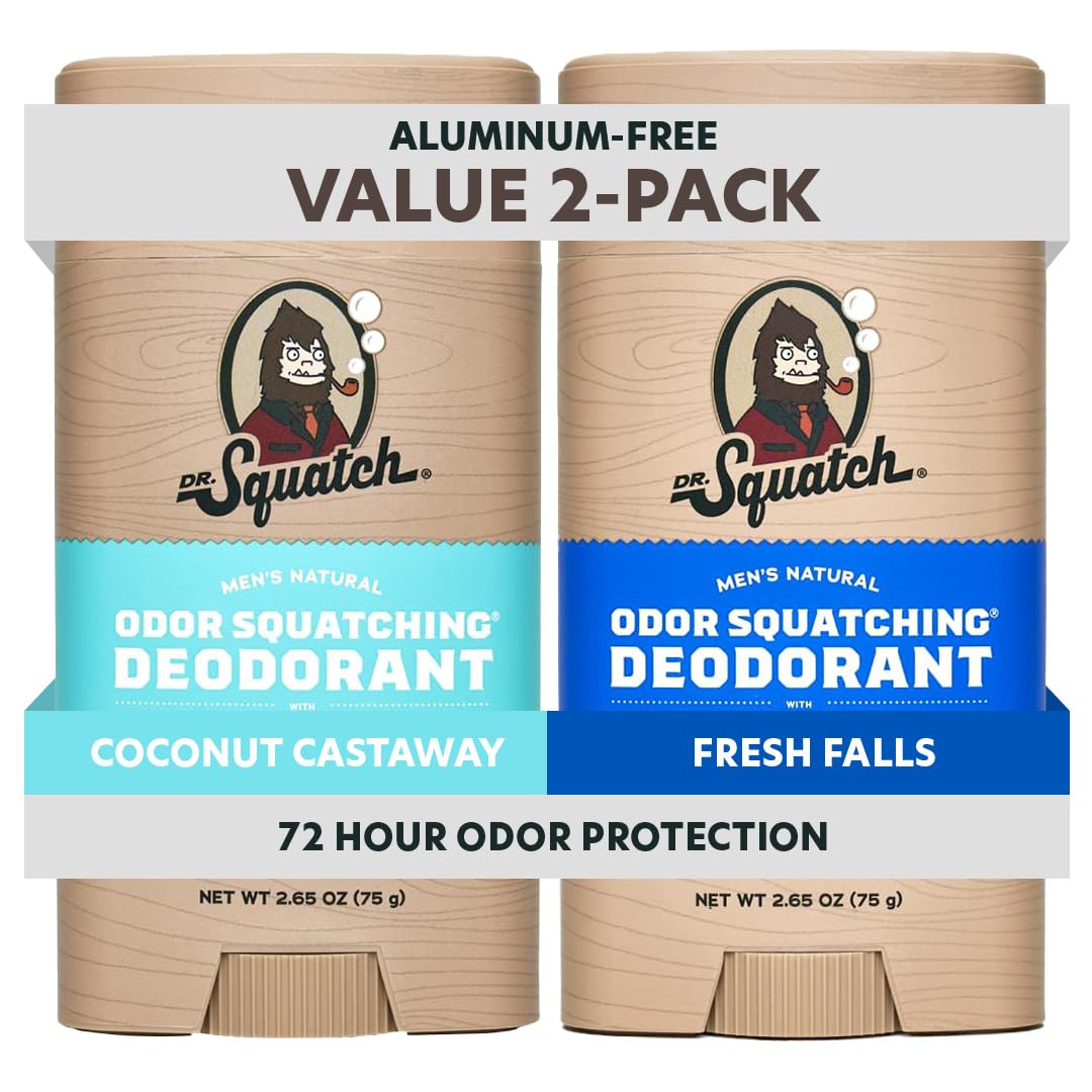 Shop Dr. Squatch Natural Deodorant 2-pack, featuring Coconut Castaway and Fresh Falls. Available for order in India.