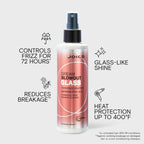 Joico Dream Blowout Glass offers 72-hour frizz control, reduces breakage, and provides shine with heat protection up to 400°F.