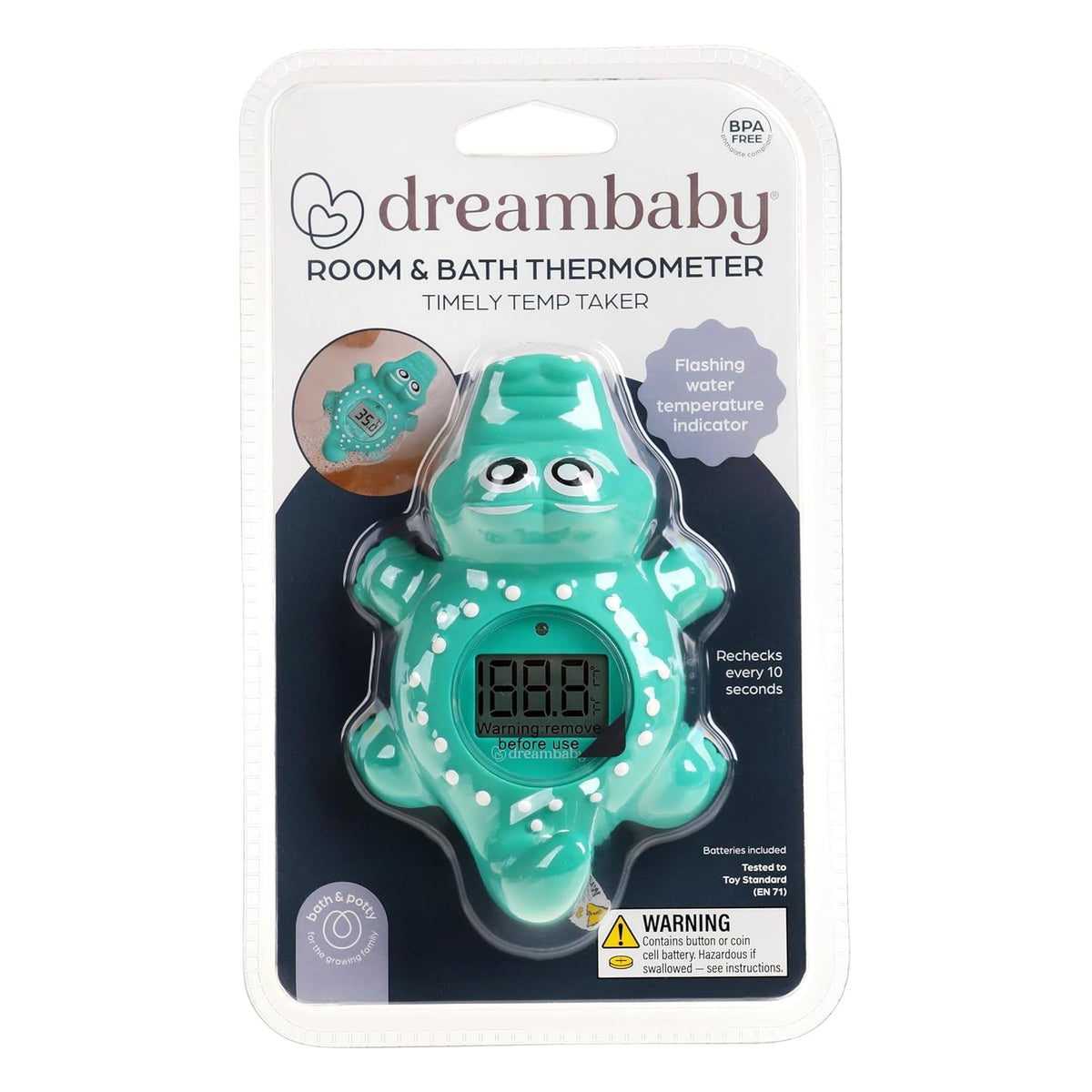 Dreambaby Floating Crocodile Bath Thermometer ensures safe bath temperatures. 100% Authentic, available at Curat Cart in India.