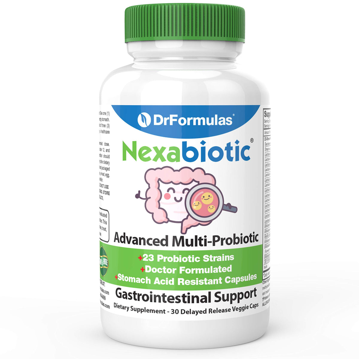 Discover DrFormulas Nexabiotic, a 100% genuine advanced multi-probiotic for gastrointestinal support with 23 probiotic strains.