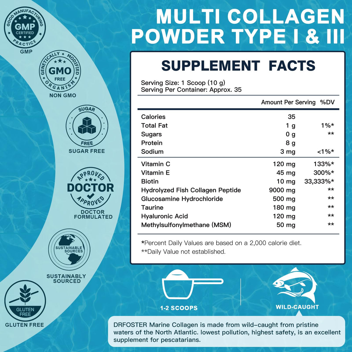 DRFOSTER Marine Collagen Peptides offers 100% authentic collagen sourced from wild-caught fish. Available at Curat Cart in India.