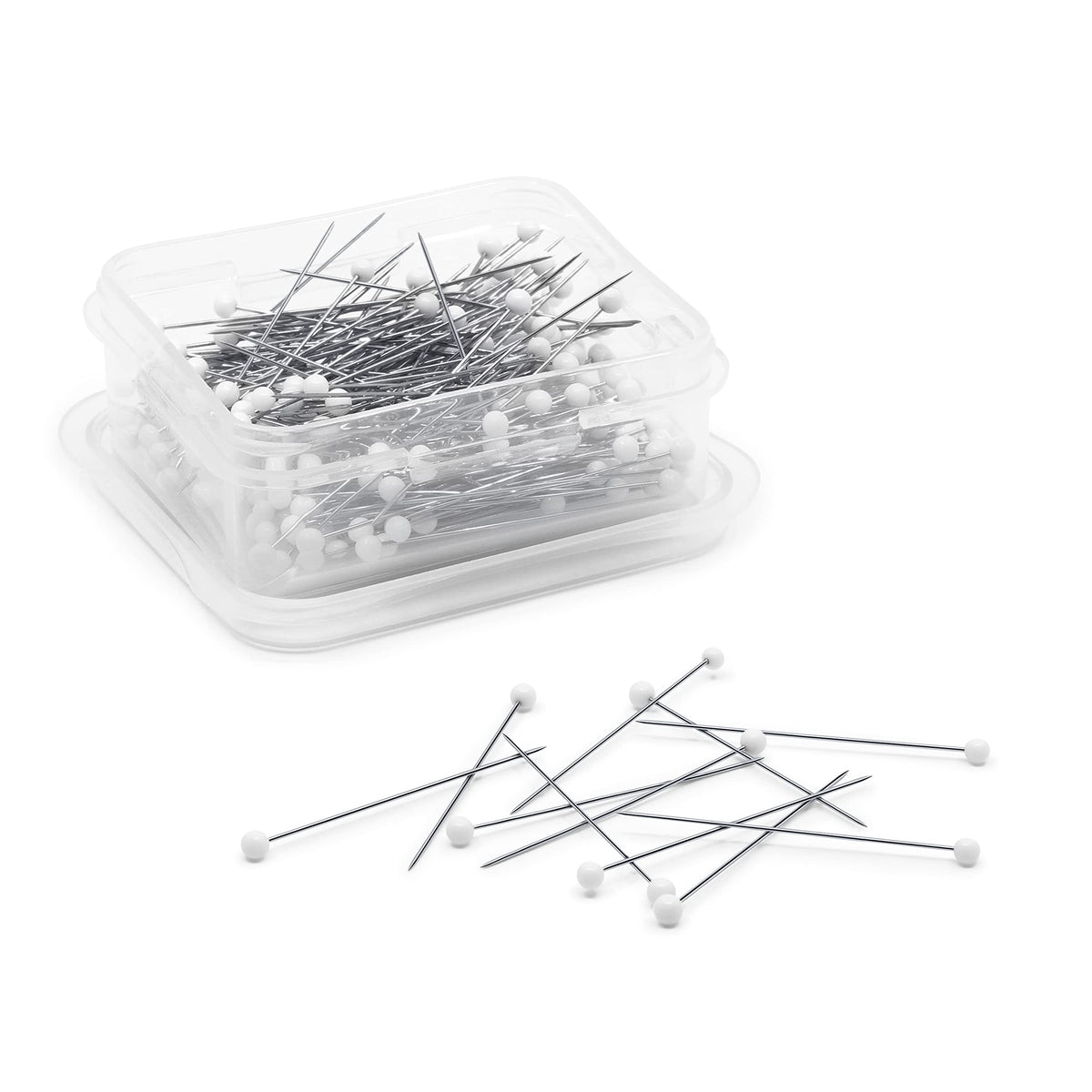 Dritz Glass Head Pins Extra Fine in official packaging, ideal for precise sewing. Available at Curat Cart.