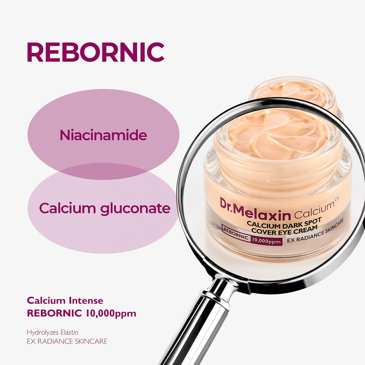 Dr. Melaxin Calcium Eye Cream with niacinamide and calcium gluconate. Verified by CuratCart for quality skincare.