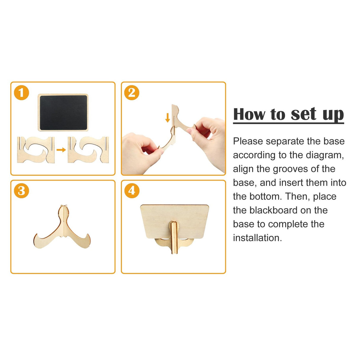 DSTELIN Mini Chalkboard Signs setup guide showing assembly steps. 100% Authentic, available at Curat Cart in India.