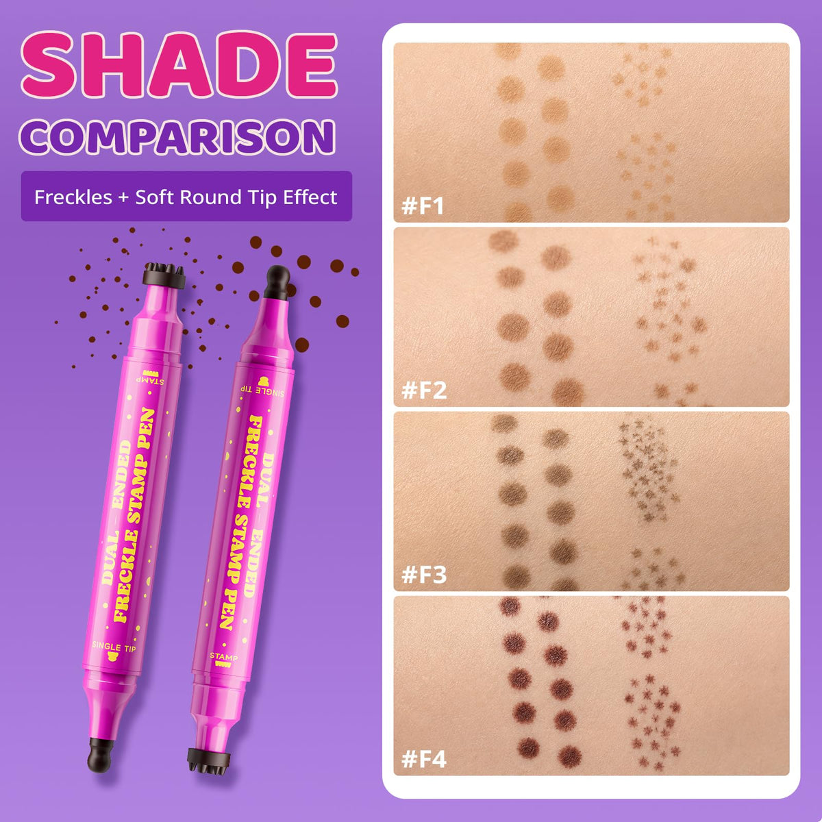 Explore our Dual-Ended Freckle Stamp Pen for realistic freckles. Four shades for a natural look. Verified by CuratCart.