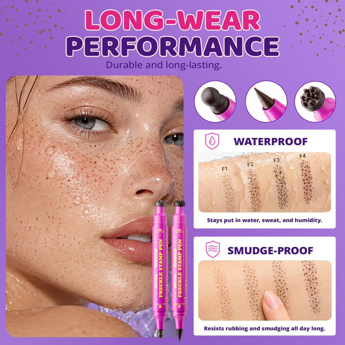 Explore the Dual-Ended Freckle Stamp Pen for natural-looking freckles. Waterproof and smudge-proof for all-day wear.