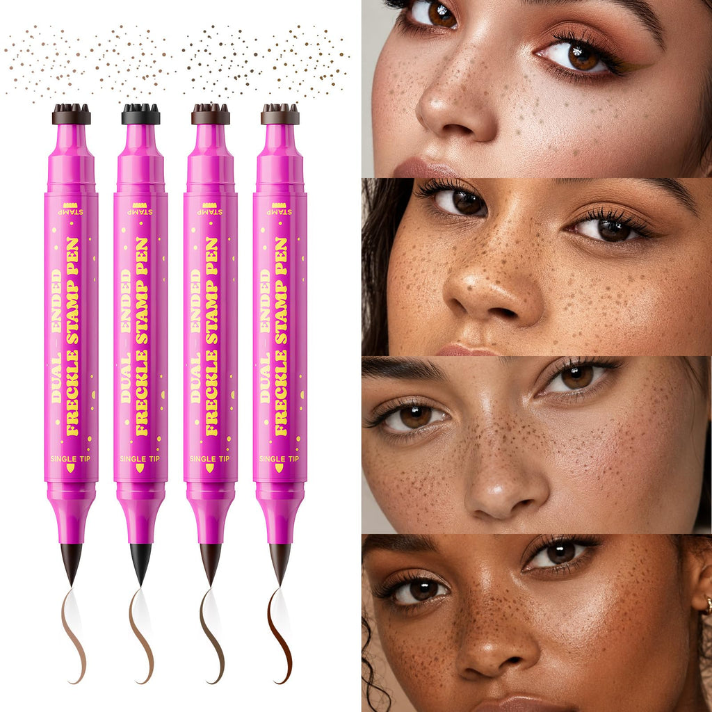 Premium imported dual-ended freckle stamp pen set in vibrant pink, ideal for achieving natural-looking freckles effortlessly.