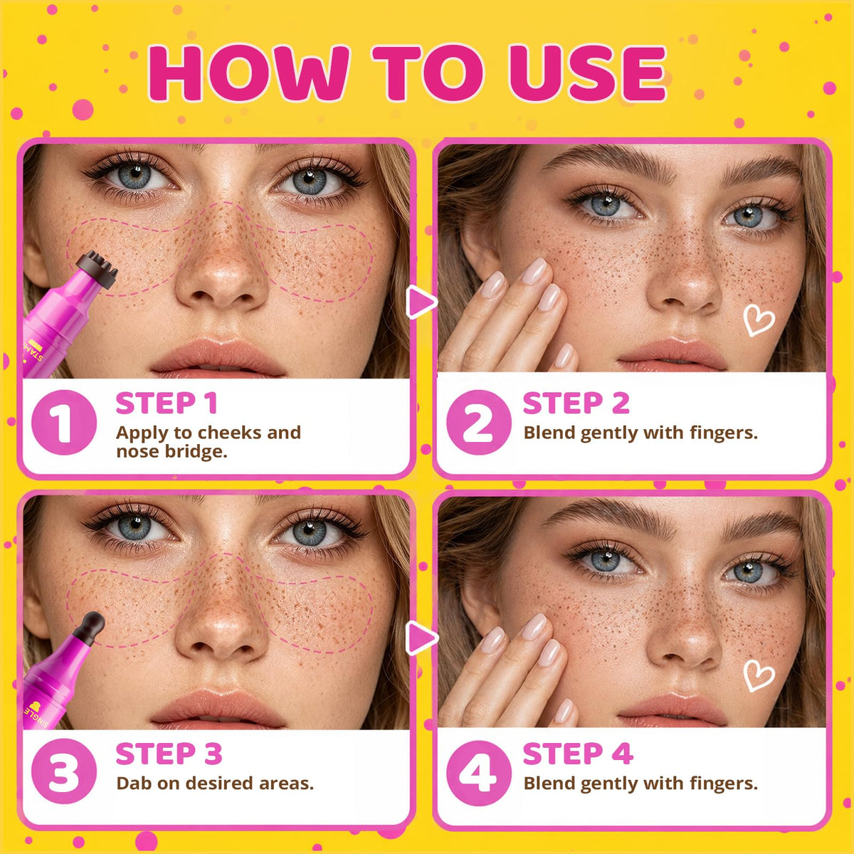 Guide to using a dual-ended freckle stamp pen. Available in India. Order online for easy makeup application.