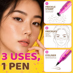 Create natural freckles or define eyes with this dual-ended freckle stamp pen. Available online for easy ordering.