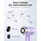 Mini travel hair dryer with dual voltage support, European plug adapter, and safety features for global use. Verified by CuratCart.