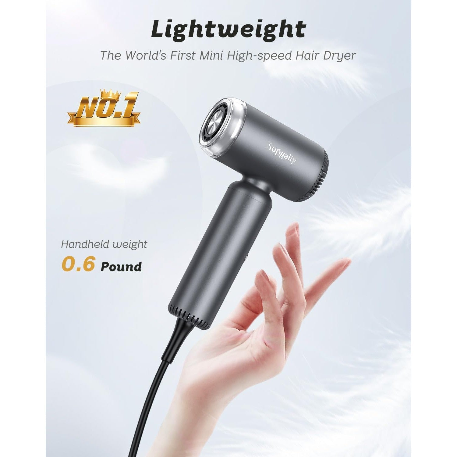 Lightweight dual voltage mini high-speed hair dryer, weighing only 0.6 pounds, perfect for travel. 100% genuine product.