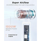 Compact dual voltage travel hair dryer featuring a super airflow motor for high-speed drying. Ideal for travel.