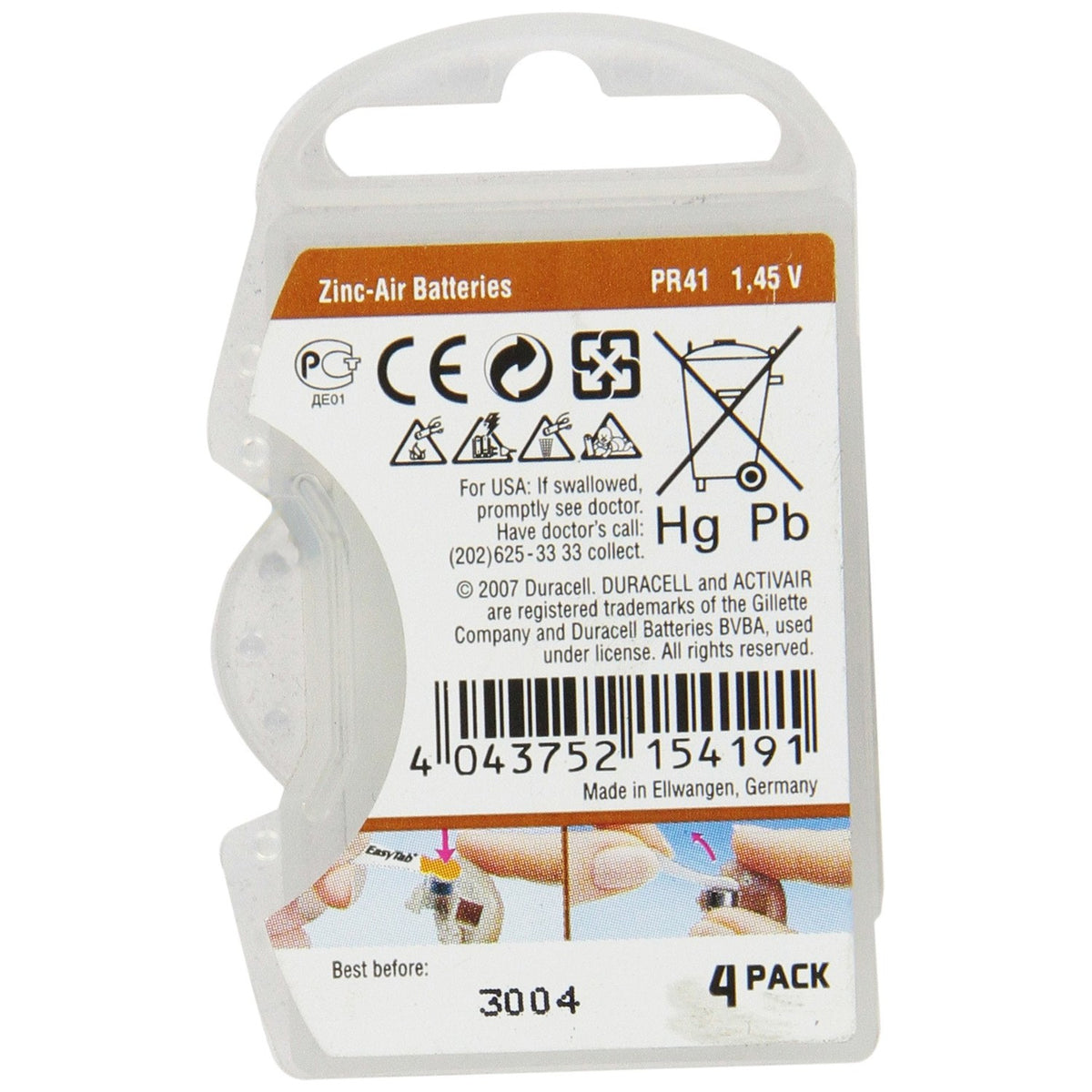 Duracell Activair Easy Tab Batteries in zinc-air variant. Trustworthy and 100% authentic, available at Curat Cart in India.