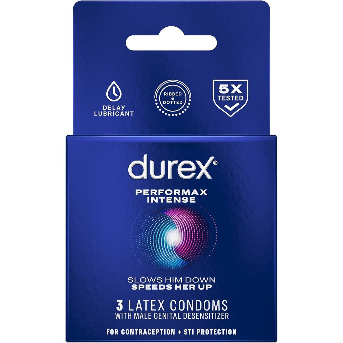 100% Genuine Durex Performax Intense condoms, 3-pack, designed to enhance pleasure and prolong intimacy.