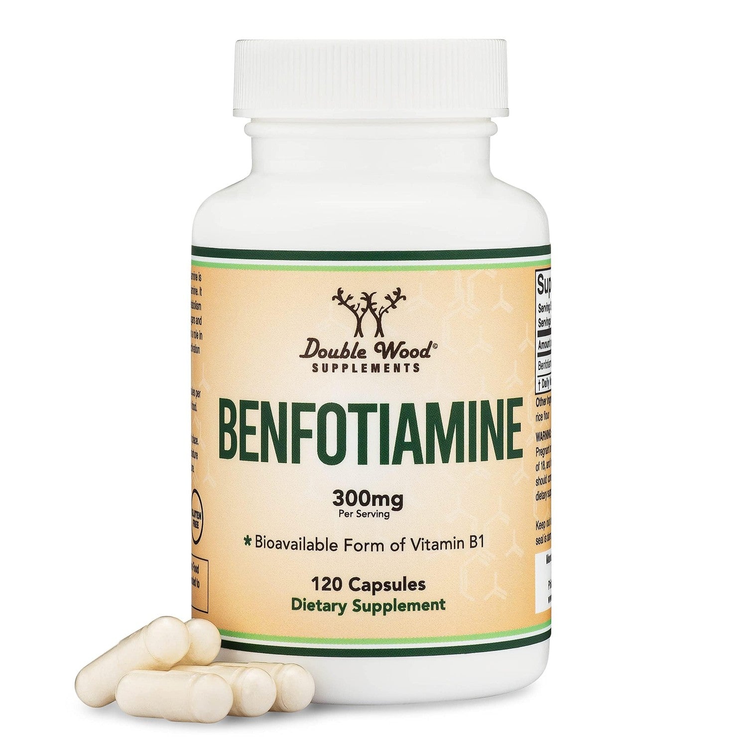 Benfotiamine 300mg Servings (Third Party Tested, 120 Capsules, 150mg Per Cap) Non-GMO, to Boost Thiamine B1 Levels (More Absorbable Than Thiamine, Fat Soluble) by Double Wood (Pack of 2)