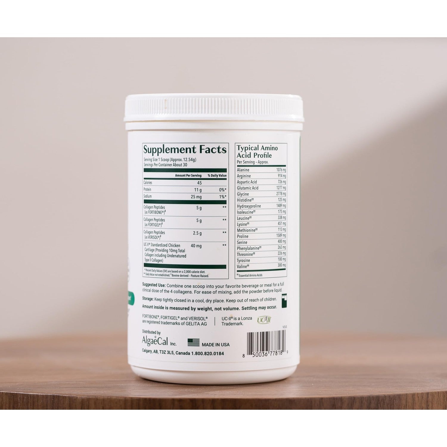 ALGAECAL Collagen Peptides, FORTIBONE®, FORTIGEL®, VERISOL®, UC-II® 1 Pack | 4 clinically supported collagen powders for stronger bones, healthier joints, smoother skin, thicker hair and tougher nails.