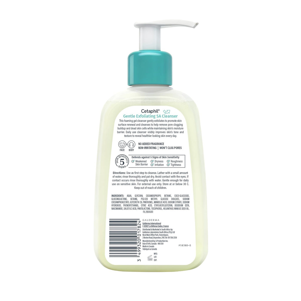 Cetaphil SA Gentle Exfoliating Face Wash, Salicylic Acid Cleanser, 8 fl oz | Foaming Face Wash, Salicylic Acid, Acne-Prone And Sensitive Skin, All Skin Types, Dermatologist Recommended, 8 Fl Oz Pump