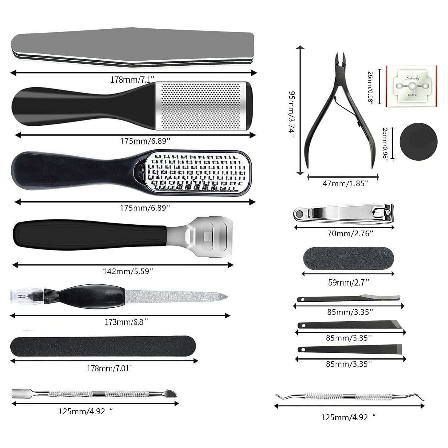36 in 1 Pedicure Kit, Stainless Steel Foot Care Kit with Foot File | Professional pedicure kit with foot file, foot rasp, callus remover, nail clipper and cuticle pusher for home spa care.
