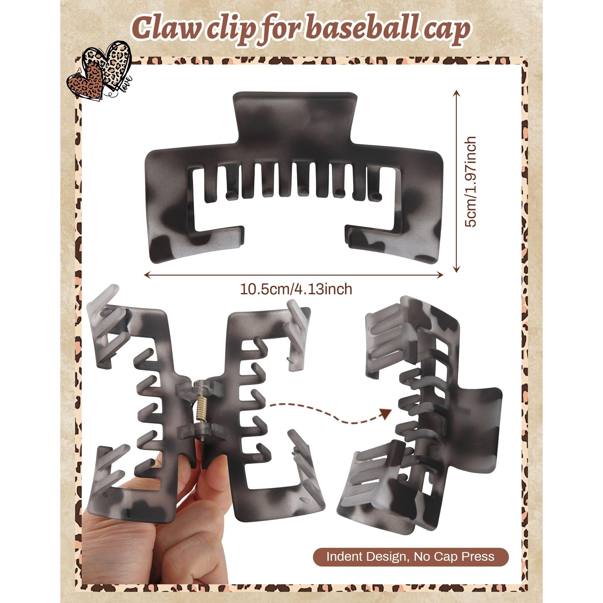 Stylish claw clips for baseball caps, 10.5cm x 5cm. Available online, order now for your perfect hair accessory!