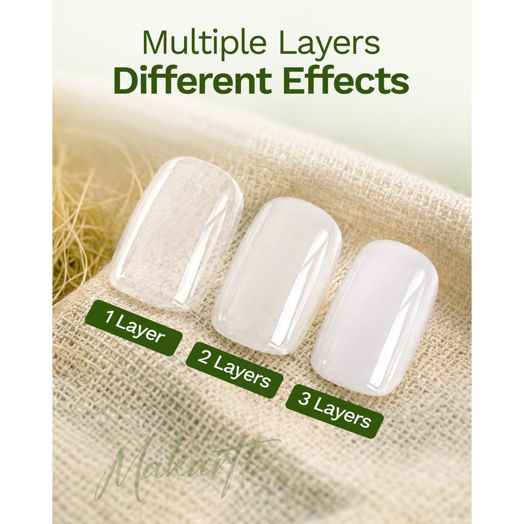 See the effects of Makartt Milky Pink Gel Nail Polish in 1, 2, and 3 layers. Available online for delivery!