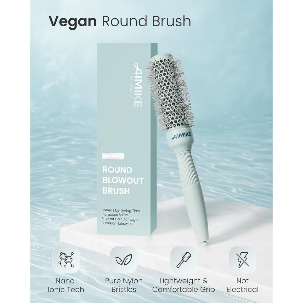 AIMIKE NaturaVol Small Round Brush for Blow Drying Short Hair and Bangs | 1.3"Barrel (2.1" with Bristles), Nano Thermal Ceramic Tech for Blow Out, Round Hair Brush for Smooth & Curl Styling At Home
