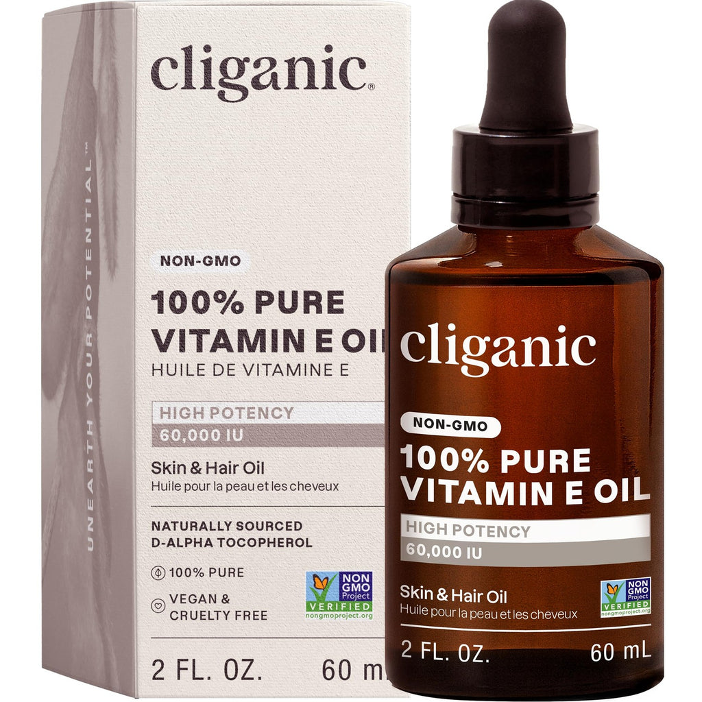 Cliganic Pure Vitamin E Oil for Skin, Scars, Hair & Face - 30,000 IU, Non-GMO Verified | Natural D-Alpha Tocopherol