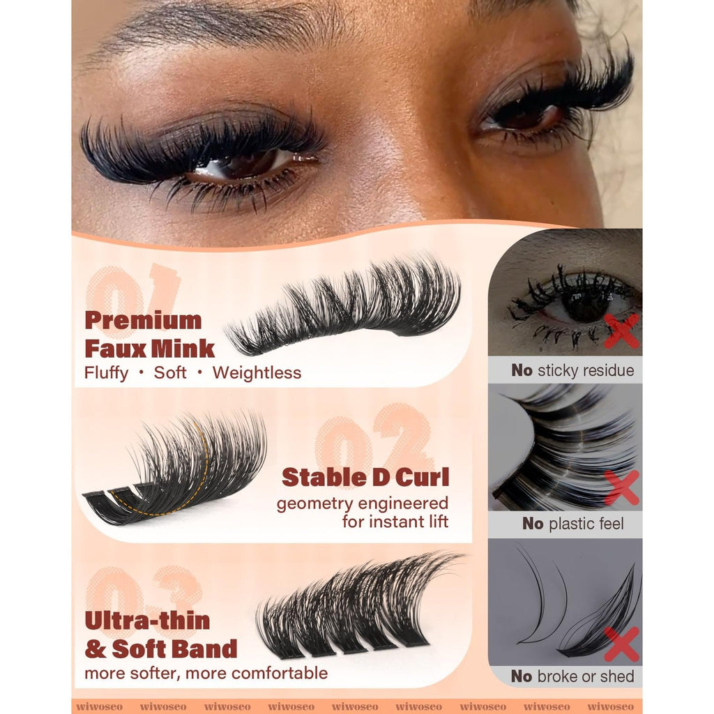 Premium faux mink lash clusters for instant volume. Soft, ultra-thin band ensures comfort. Global favorite for effortless glam.