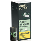 Earth Rated Dog Poop Bags in official packaging, featuring odor-blocking technology and leak-proof design. Available at Curat Cart.