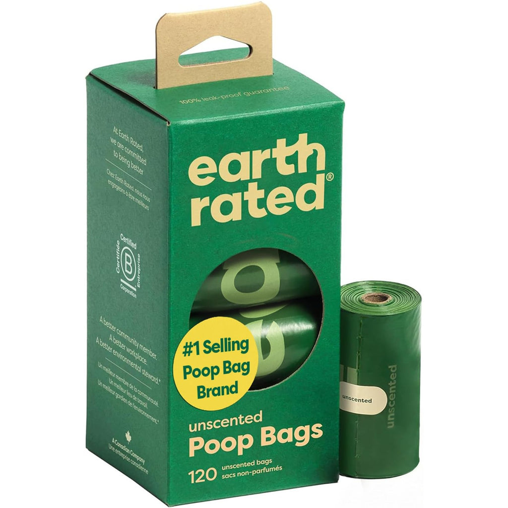 Earth Rated Dog Poop Bags offer 120 unscented bags, perfect for daily use. Available at Curat Cart for your convenience.