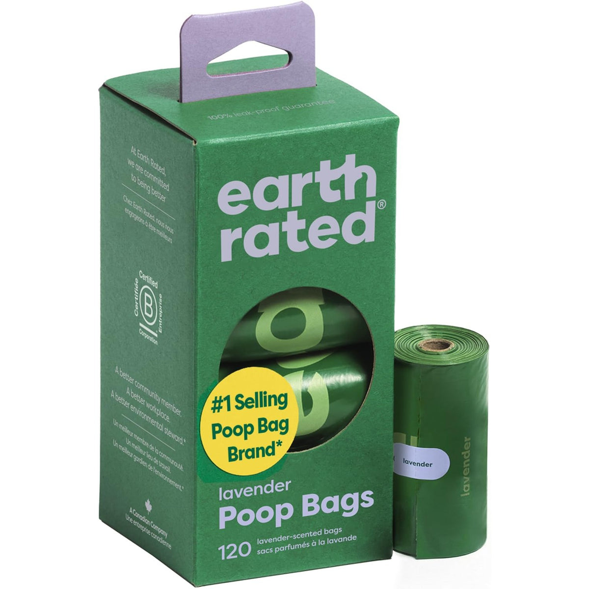 Earth Rated Dog Poop Bags in lavender scent, premium imported choice at Curat Cart, perfect for pet owners in India.