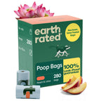 Earth Rated Dog Poop Bags in eco-friendly packaging, featuring peach and lotus scent, available at Curat Cart. 100% leak-proof guarantee.