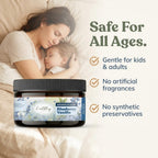 Earthley Wellness Magnesium Lotion in Blueberry Vanilla scent, safe for all ages, no synthetic preservatives.