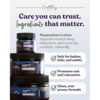 Authentic Earthley Magnesium Lotion promotes rest, relaxation, and natural comfort for all ages. Clean, non-greasy formula.