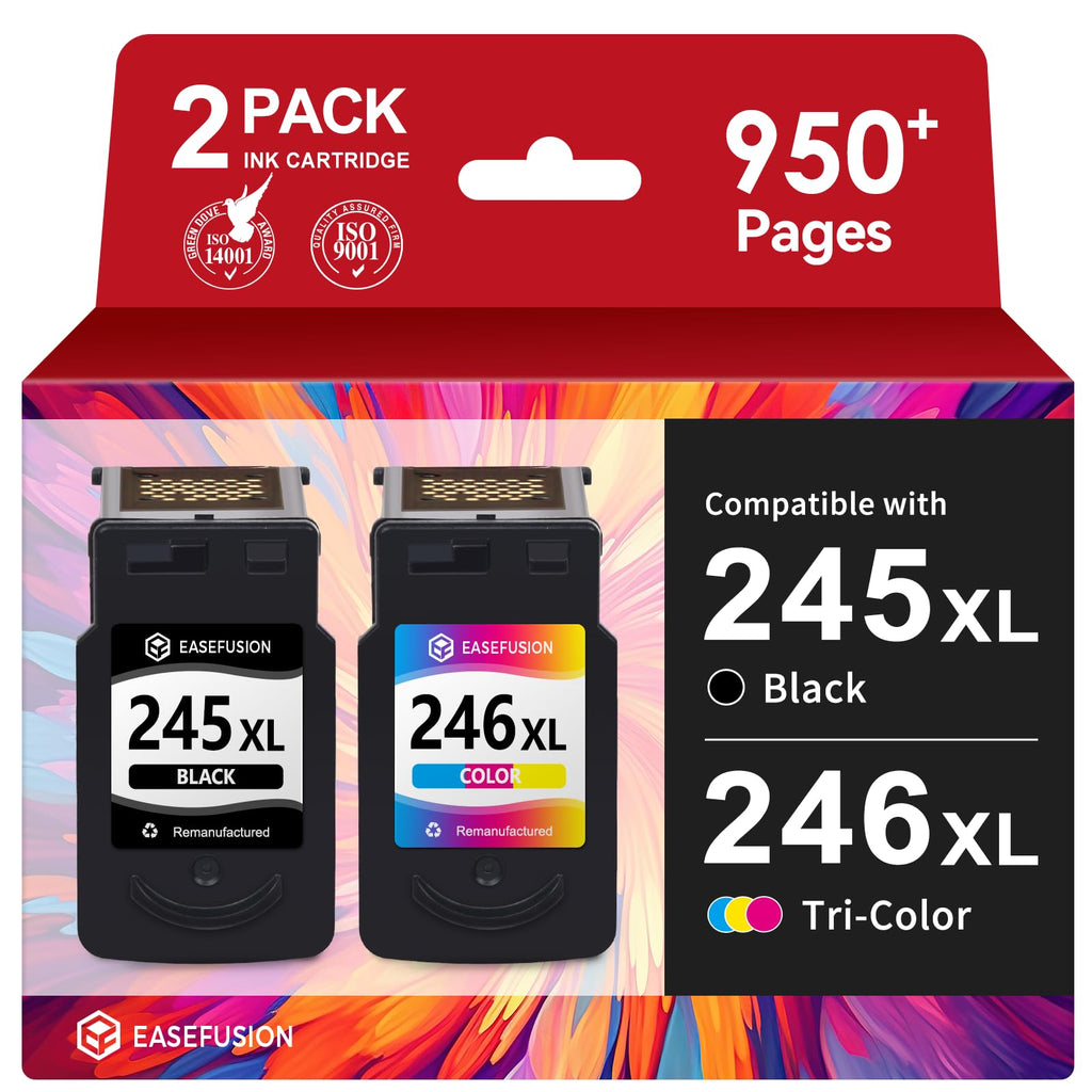 Premium imported EaseFusion Ink Cartridge Combo Pack offers 950+ pages, compatible with 245XL and 246XL. Available at Curat Cart.