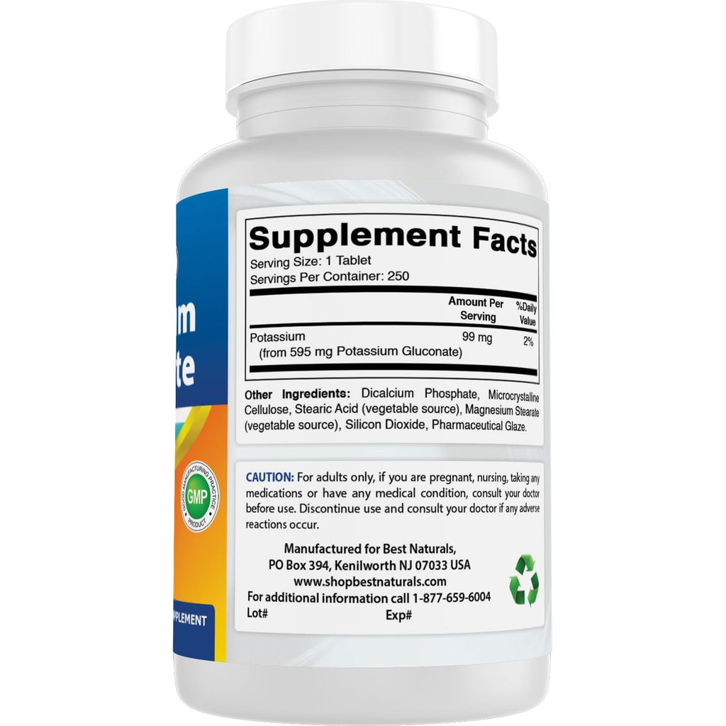 Best Naturals Potassium Gluconate 595 mg 250 Tablets (250 Count (Pack of 2))