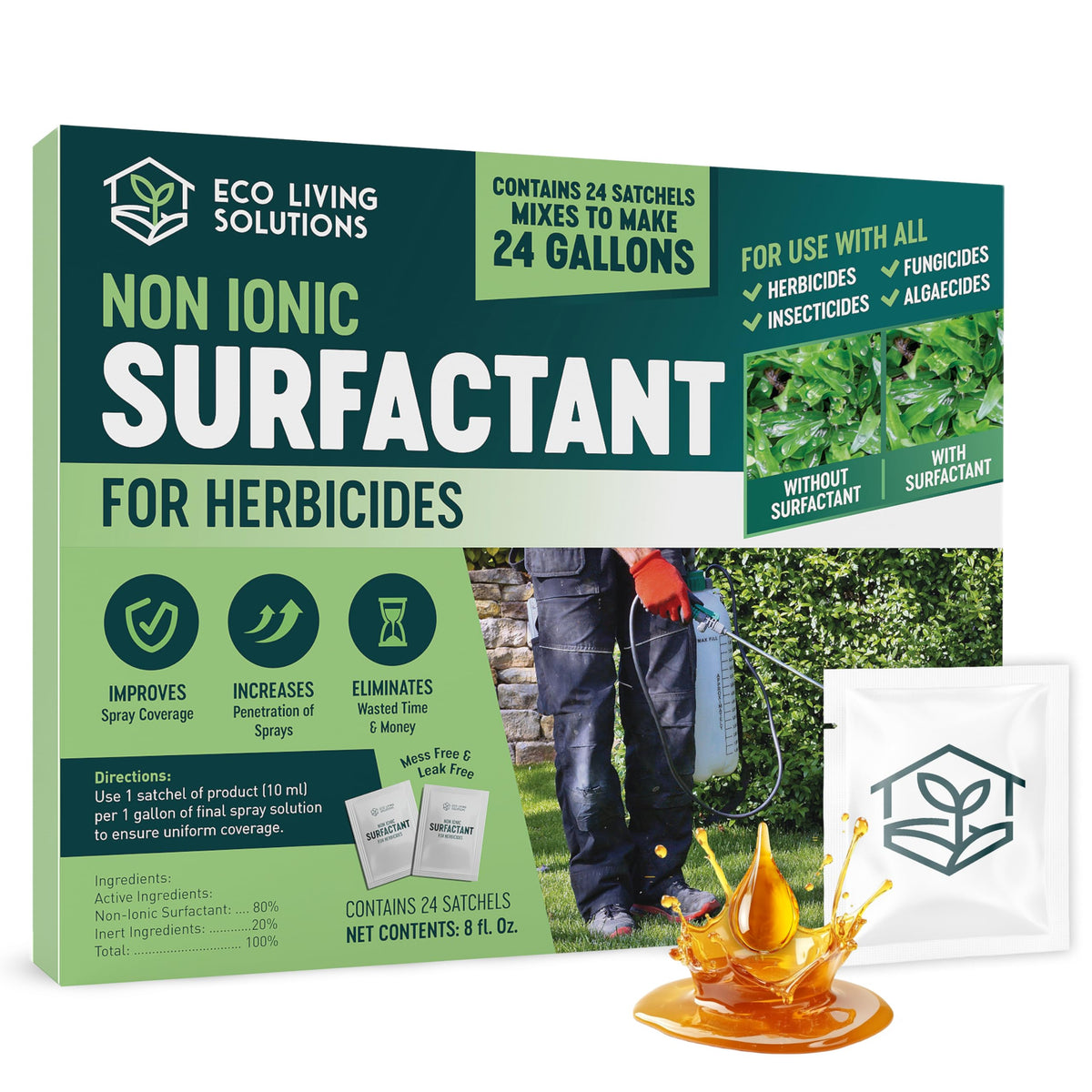 Eco Living Solutions Non-Ionic Surfactant, a premium import, enhances herbicide effectiveness. Available at Curat Cart.