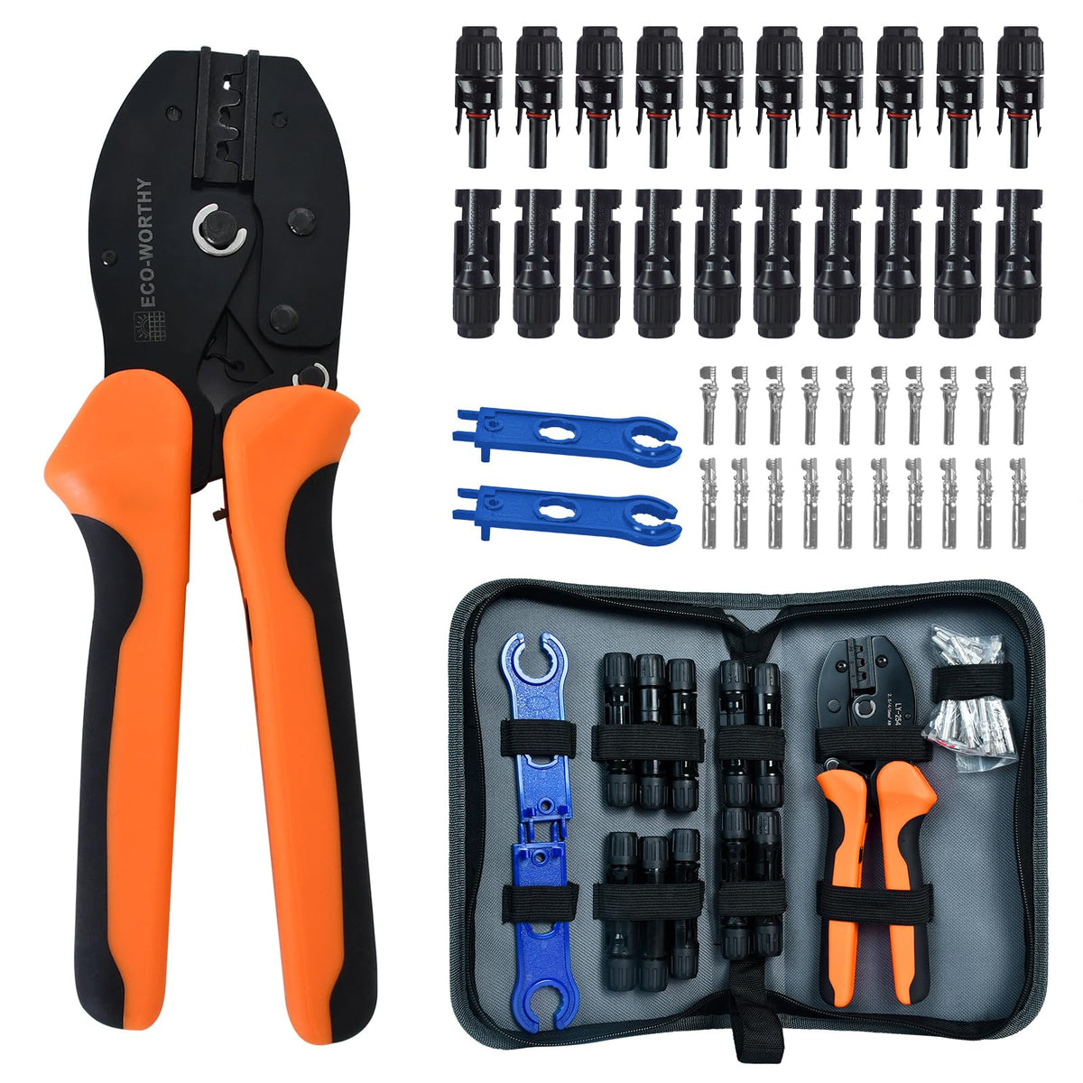 Premium imported ECO-WORTHY Solar Crimper Tool Kit with connectors and accessories, available at Curat Cart.