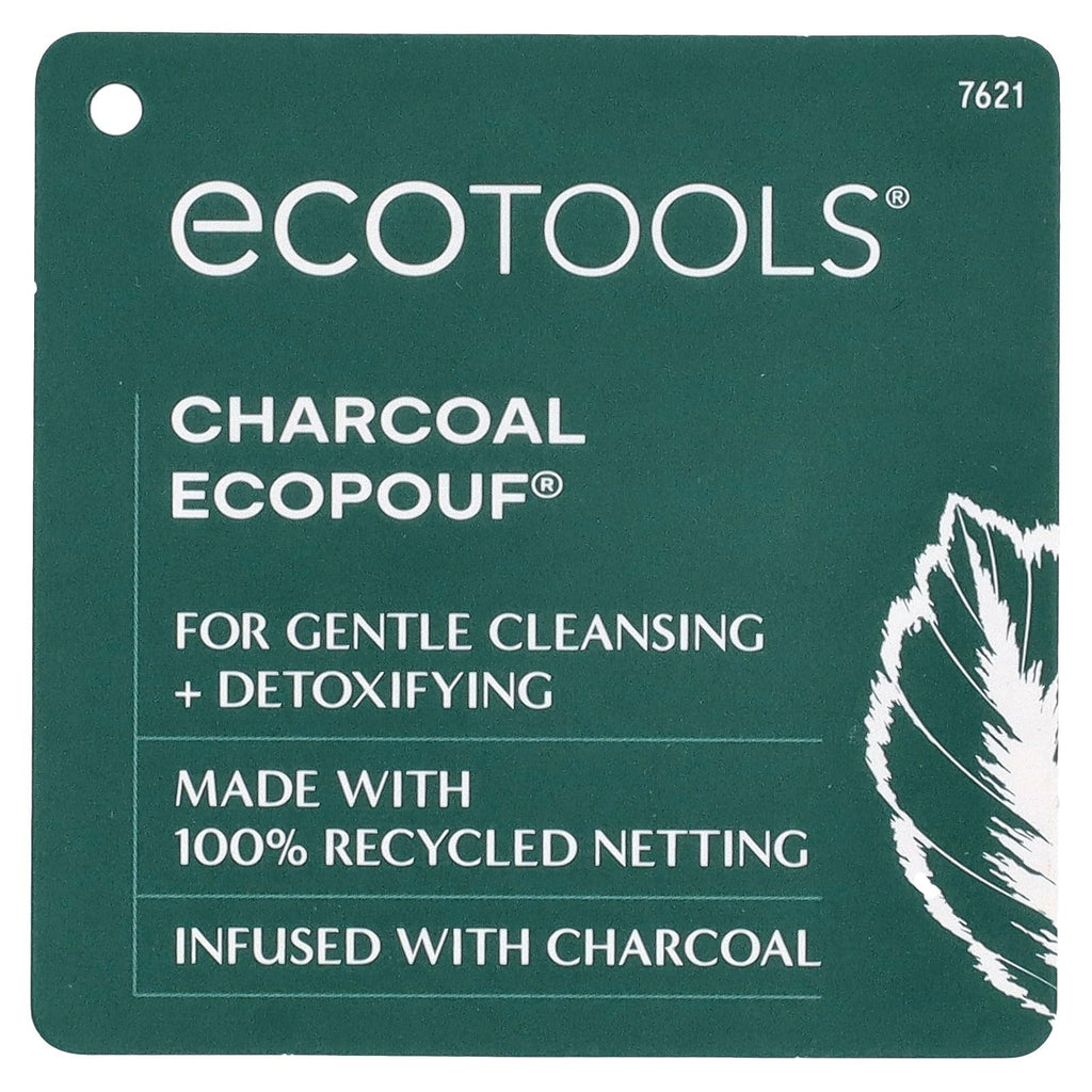 Ecotools Charcoal EcoPouf, made with 100% recycled netting. Perfect for gentle cleansing and detoxifying. Verified by CuratCart.