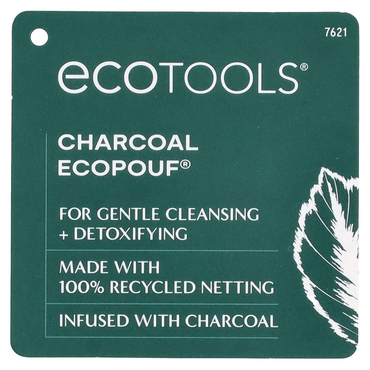 Ecotools Charcoal EcoPouf, made with 100% recycled netting. Perfect for gentle cleansing and detoxifying. Verified by CuratCart.