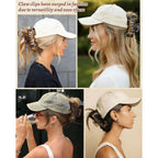 Authentic hat-friendly claw clips, ideal for versatility and ease-of-use with baseball caps, enhancing any hairstyle.