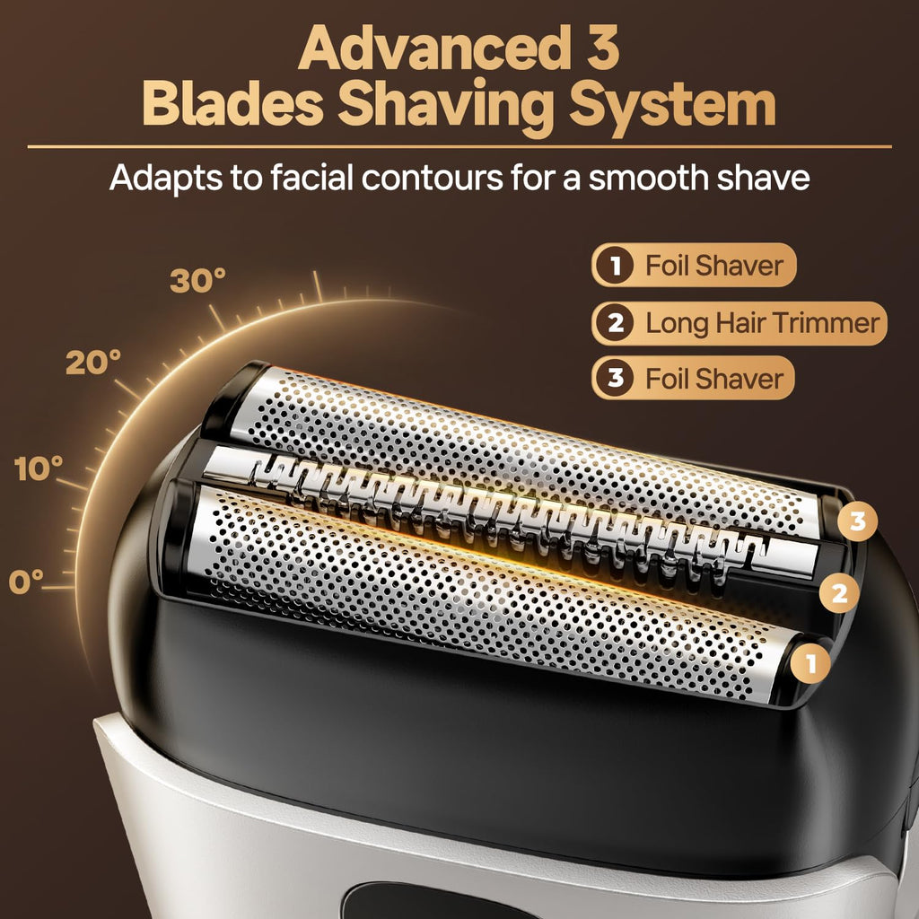 Electric Foil Shaver for Men features an advanced 3 blades shaving system. 100% Authentic, available in India at Curat Cart.