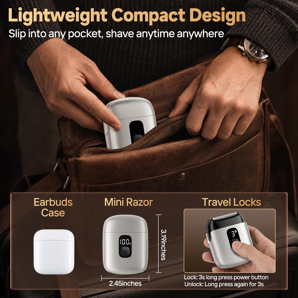 Sleek Electric Foil Shaver for Men, a premium import from Curat Cart, perfect for on-the-go grooming. Conveniently fits in any pocket.