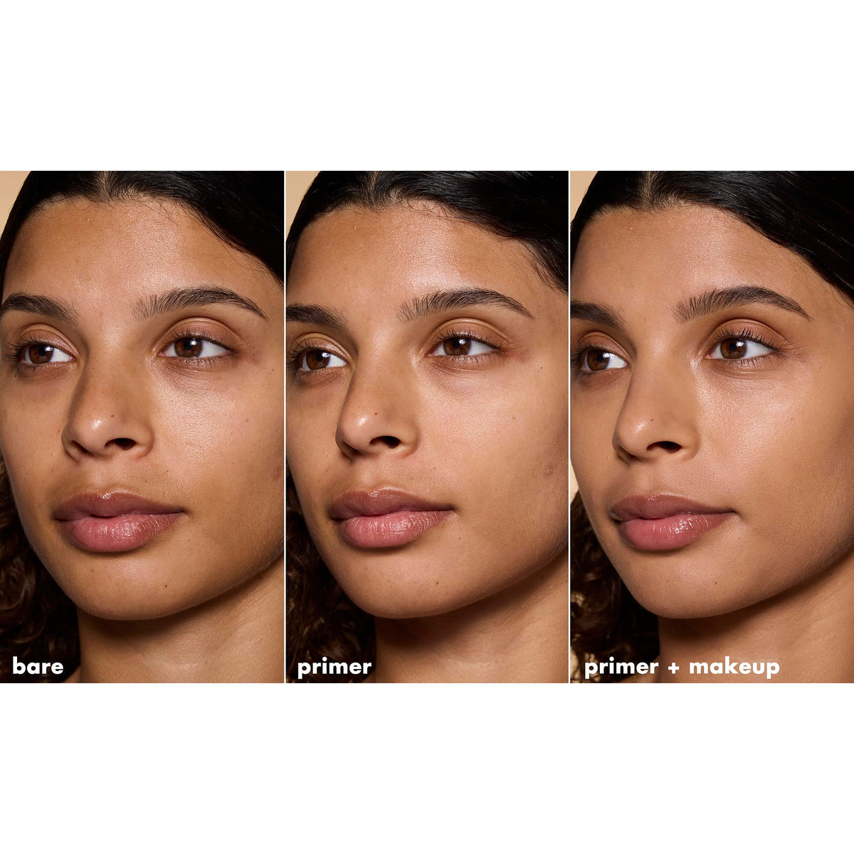 e.l.f. Blemish Control Face Primer displayed on model's skin, highlighting its smoothing effect before and after makeup.