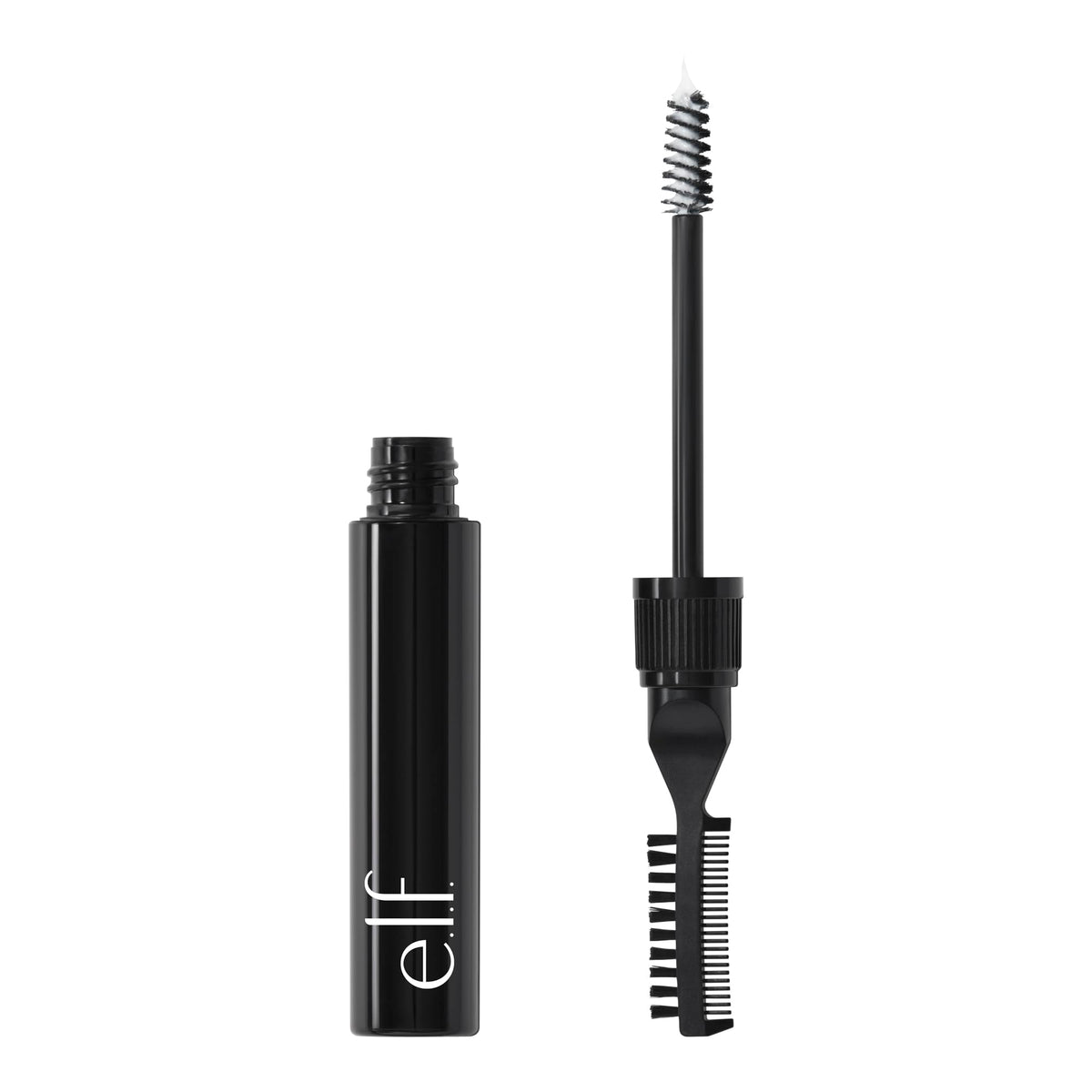 e.l.f. Brow Laminating Gel in sleek black packaging with a dual-ended applicator for effortless styling.