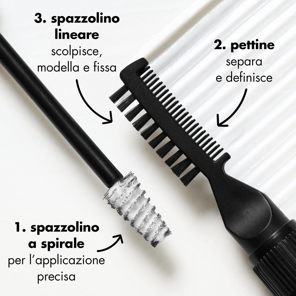 e.l.f. Brow Laminating Gel tools: spiral brush for application, and comb for styling. Original packaging displayed clearly.