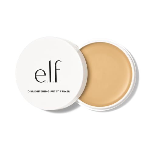 e.l.f. C-Brightening Putty Primer in a white container, showcasing its creamy, brightening formula for a radiant base.