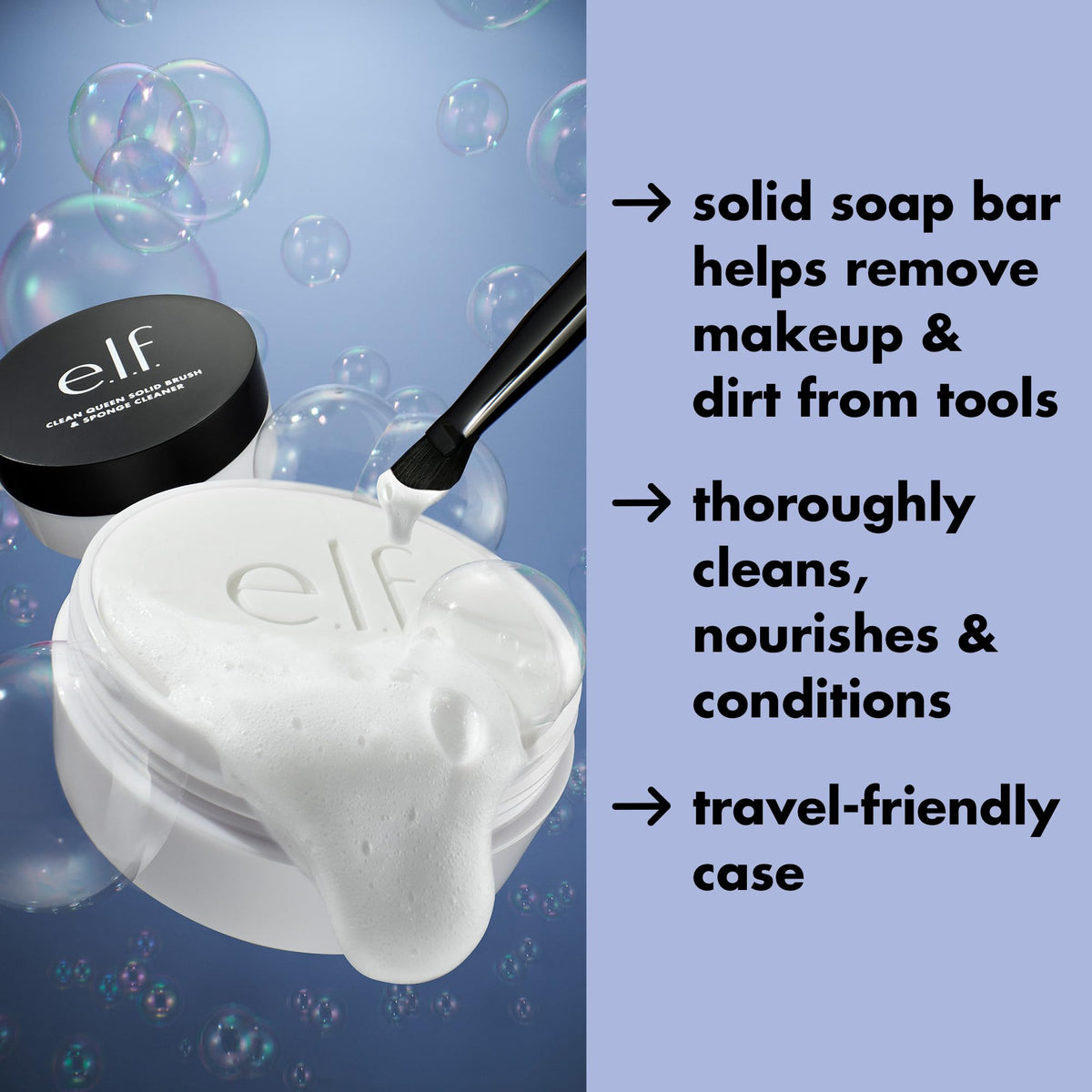 Order e.l.f. Clean Queen Brush Cleaner online in India. Solid soap bar for cleaning brushes, travel-friendly case included.