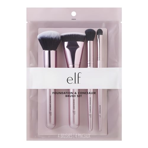 Discover the e.l.f. Complexion Perfection Brush Kit, featuring four premium brushes in elegant packaging for flawless makeup application.