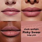 Premium e.l.f. Cream Glide Lip Liner in Pinky Swear, showcasing diverse lips in beige pink shade. Smooth, creamy application.